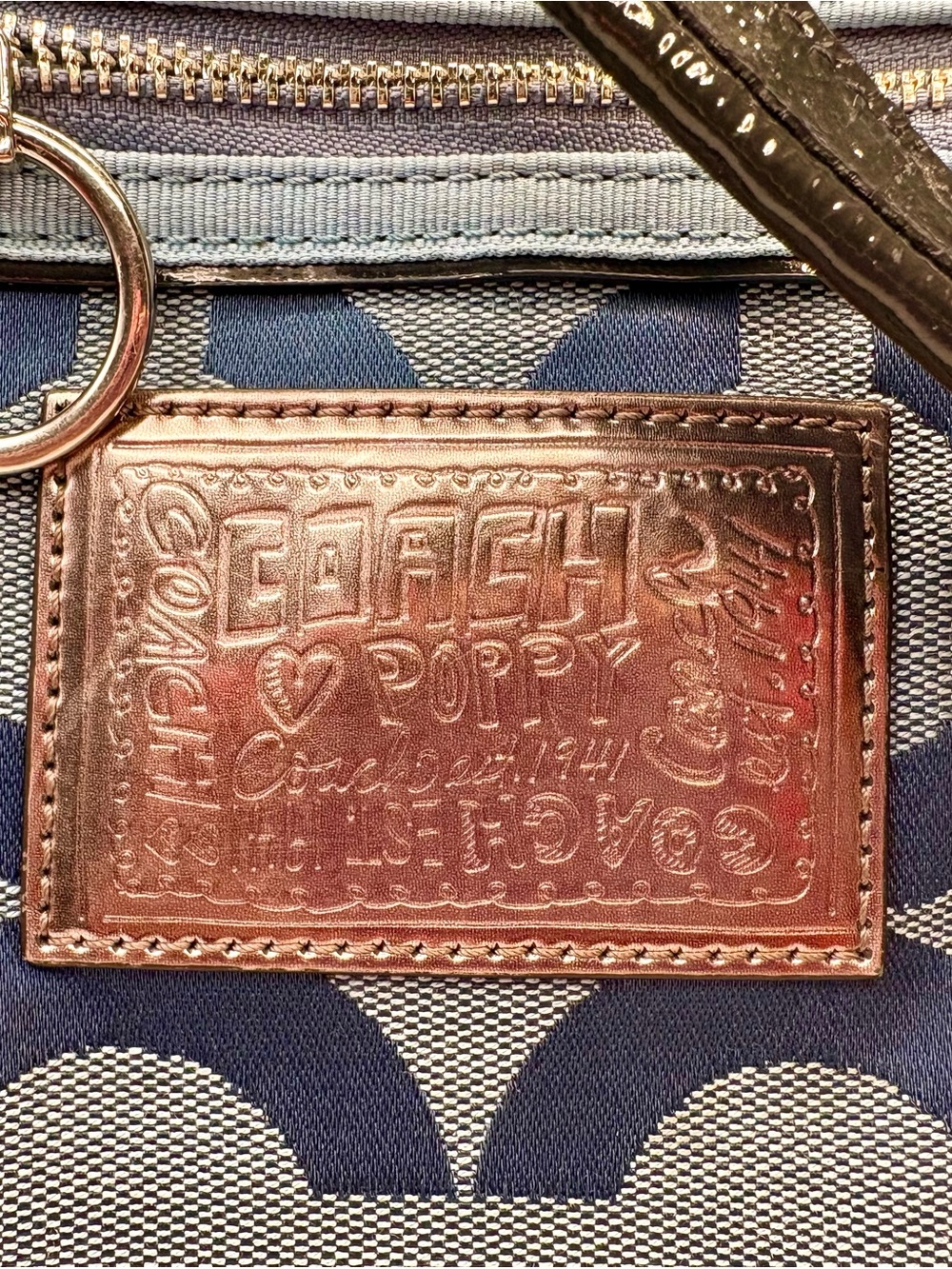 Coach Poppy Glam Tote Blue Op Art Signature Shoulder Bag Y2K - Picture 6 of 14